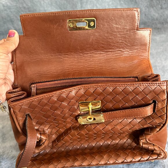 Marforio Venezia Brown Leather Weaved Satchel - Picture 7 of 9